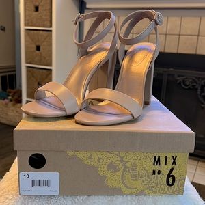 Mix No.6 Natural Ankle Strap block high heel sandals size 10